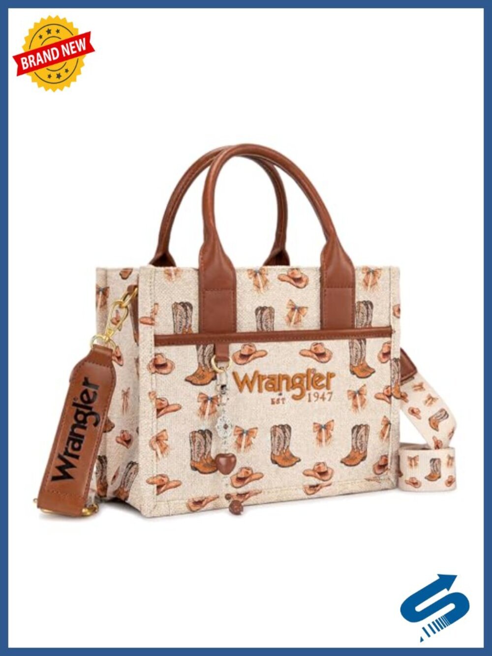 Western Canvas Tote Bag Satchel with Top Handle and Charm